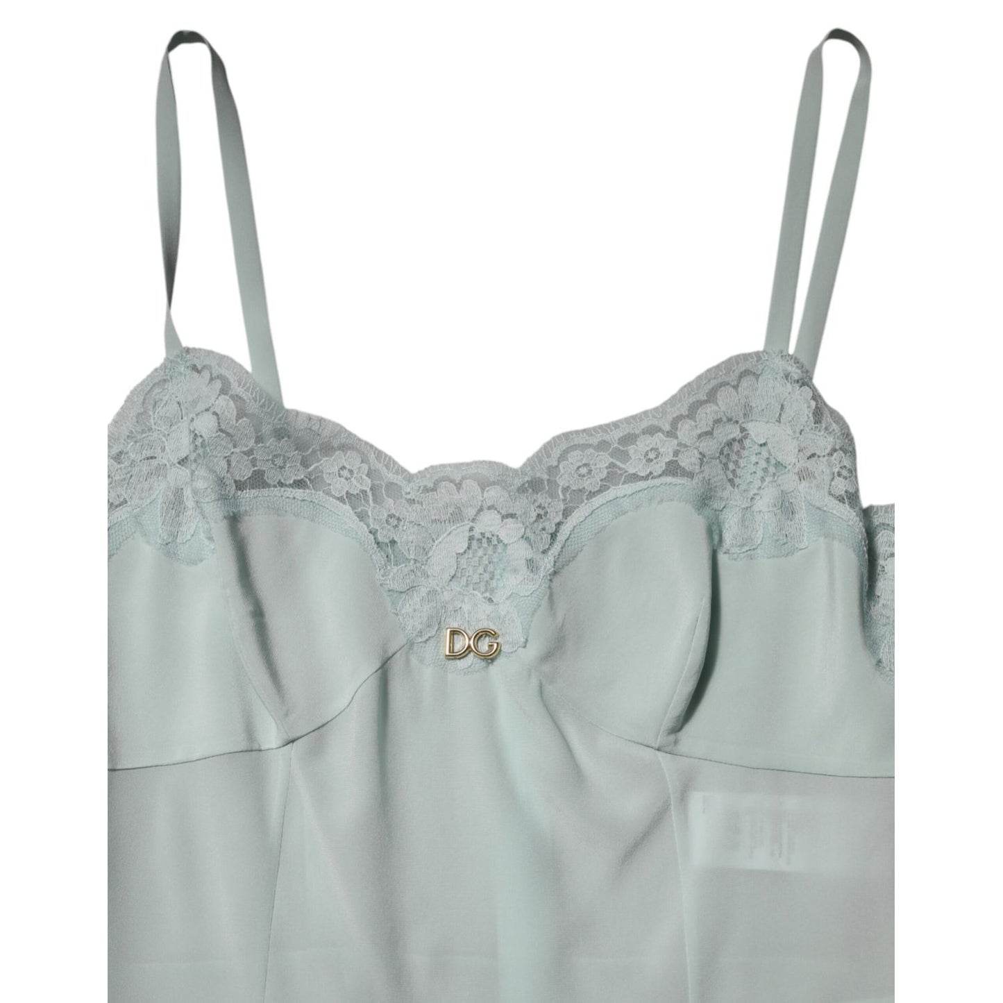 Dolce & Gabbana Light Blue Silk Lace Midi Bodycon Slip Dress