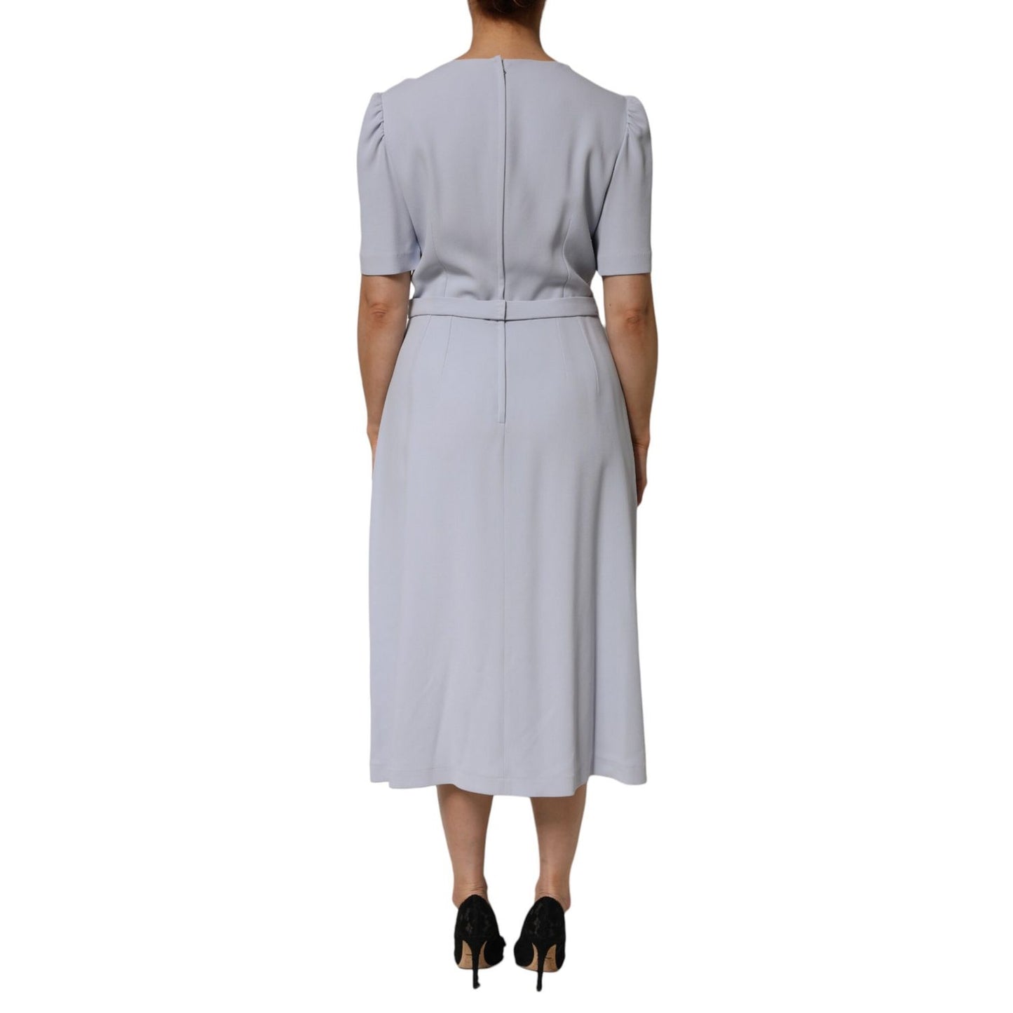 Dolce & Gabbana Light Blue Viscose Blend Floral Applique Dress