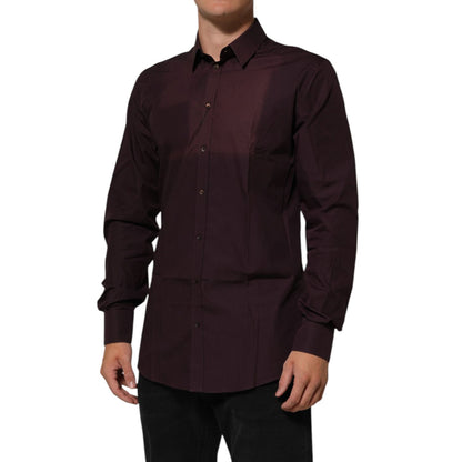 Dolce & Gabbana Maroon Cotton Collared GOLD Formal Dress Shirt