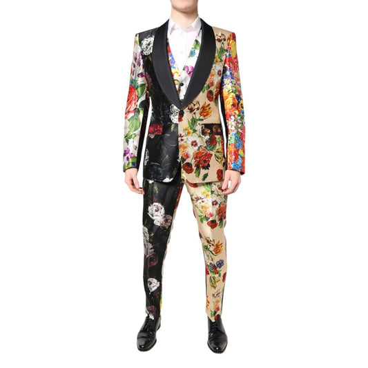 Dolce & Gabbana Multicolor Floral SICILIA Silk 3 Piece Suit, featuring vibrant floral patterns and a slim fit design.