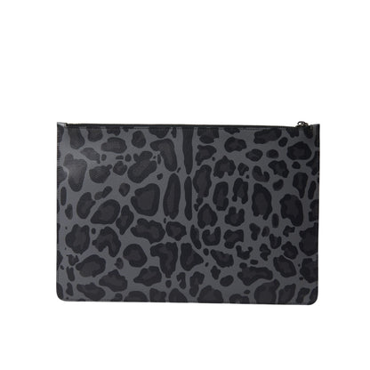 Dolce & Gabbana Multicolor Leopard Jacquard Logo Plaque Document Briefcase Bag