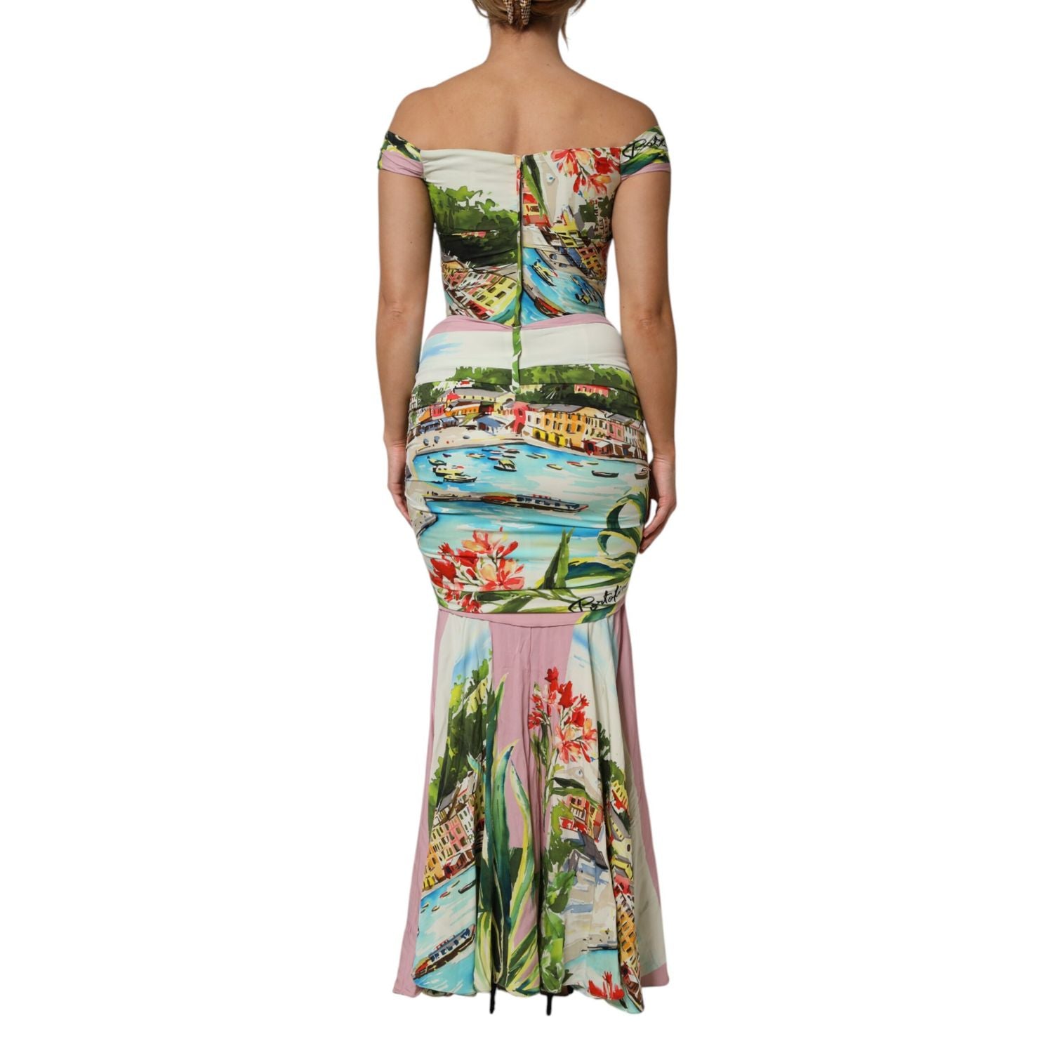 Dolce & Gabbana Multicolor Off Shoulder Long Sheath Dress