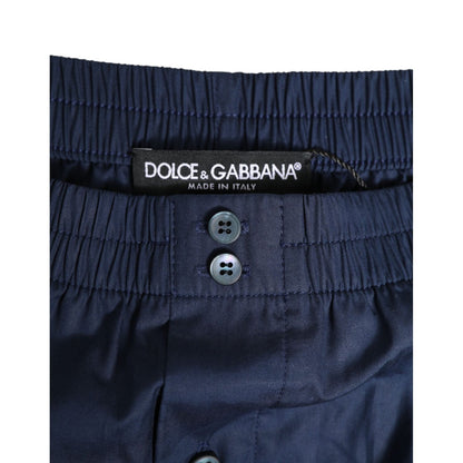 Dolce & Gabbana Navy Blue Cotton Elastic Waistband Button Swimwear