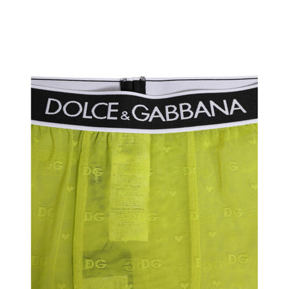 Dolce & Gabbana Neon Green Nylon Logo Lace Leggings Pants Underwear