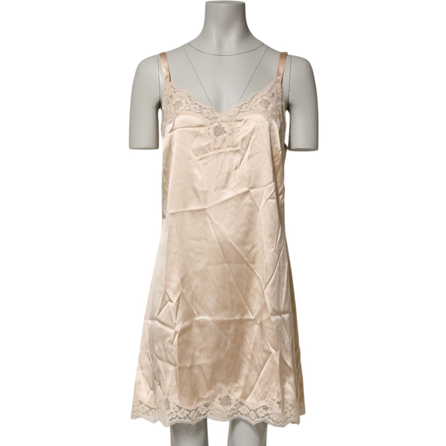 Dolce & Gabbana Nude Chemise Lingerie Silk Blend Lace Trim Dress