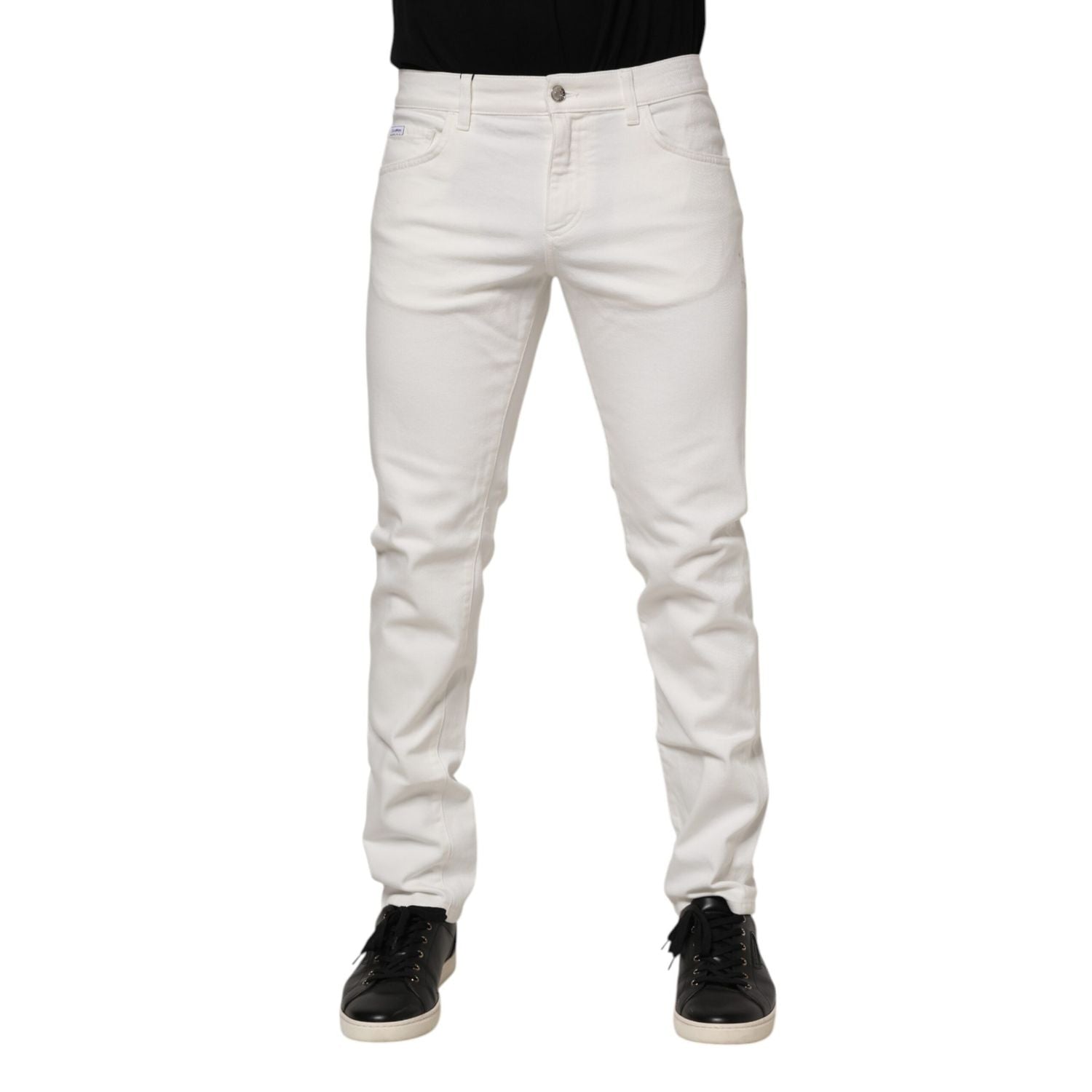 Dolce & Gabbana Off White Cotton Stretch Slim Fit Denim Jeans