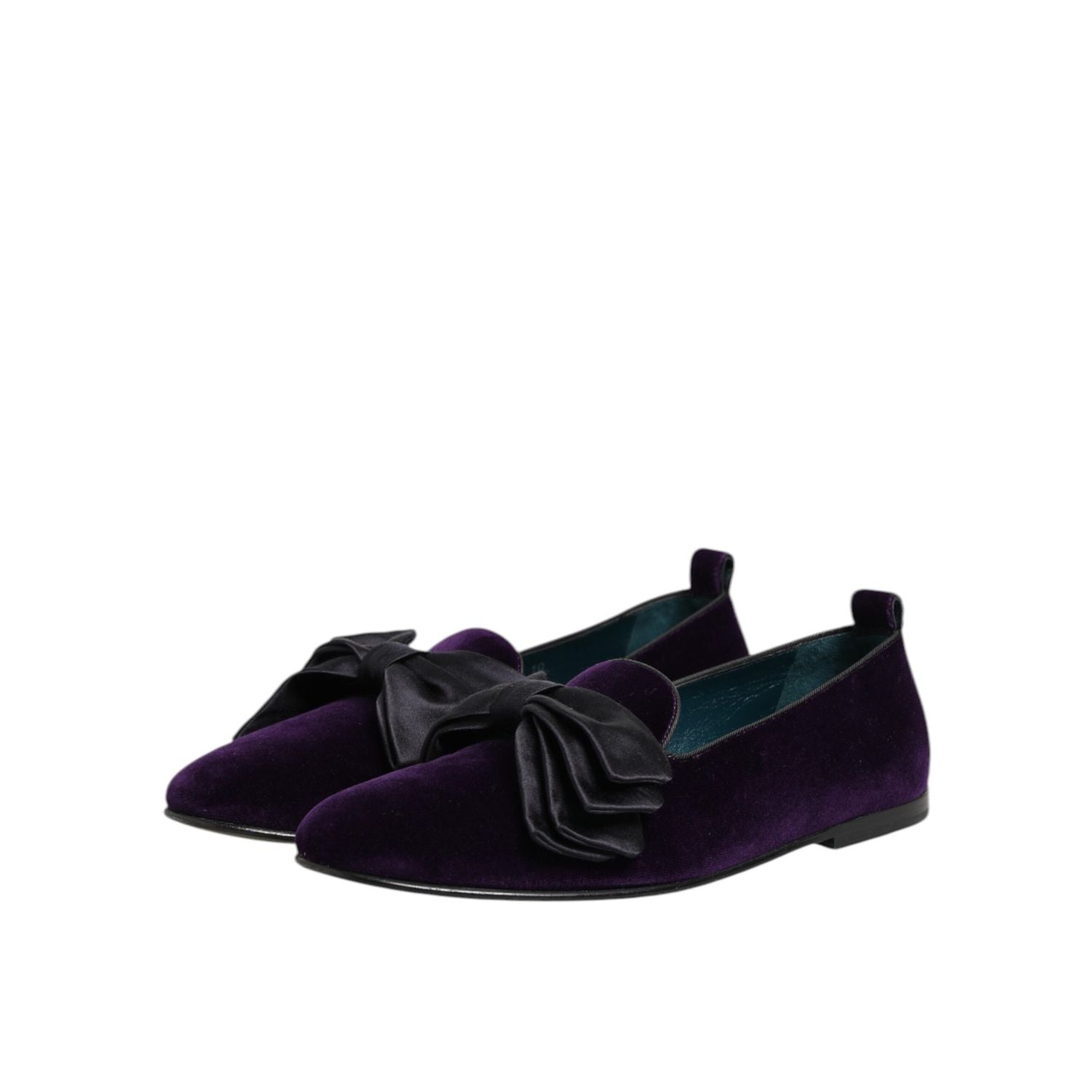 Dolce & Gabbana Purple Suede Cotton Bow Slip On Loafers Shoes