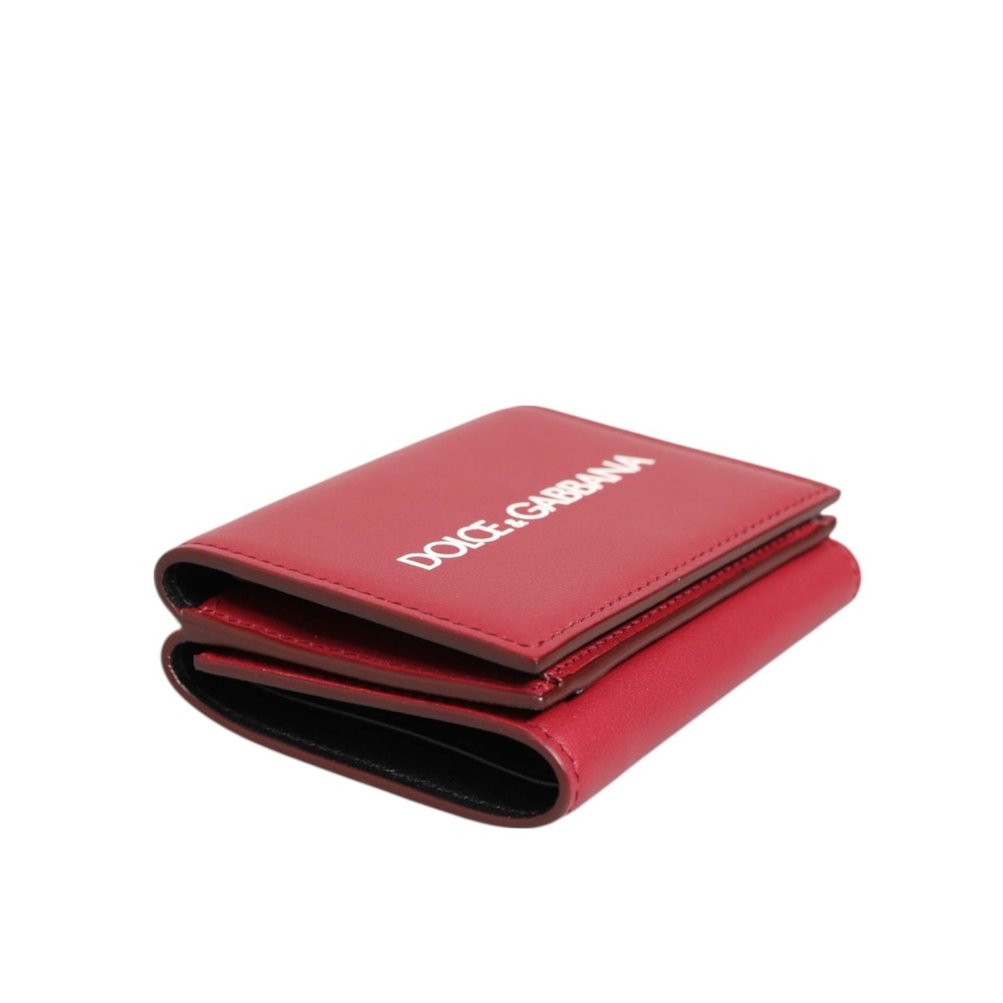 Dolce & Gabbana Red Leather Bold Logo Print Trifold Men Card Holder Wallet, sleek and stylish leather card holder with logo print.