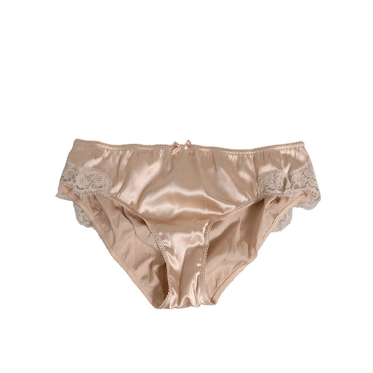 Dolce & Gabbana Rosy Beige Silk Satin Lace Trim Panty Underwear