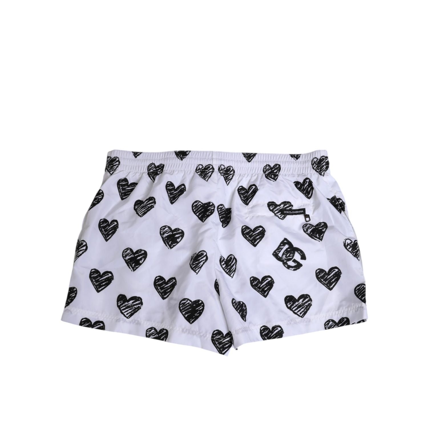 Dolce & Gabbana White Black Heart Print Men Boxer Short Swimwear
