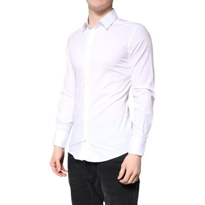 Dolce & Gabbana White Cotton GOLD Dress Formal Collared Shirt