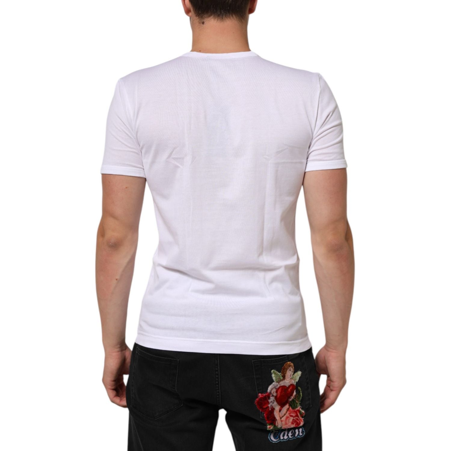 Dolce & Gabbana White Cotton V-Neck Short Sleeves T-shirt