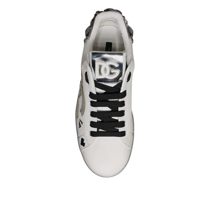 Dolce & Gabbana White Crystal Logo Portofino Sneakers Shoes