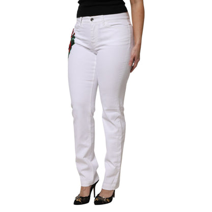 Dolce & Gabbana White Floral Sequined GIRLY Denim Jeans