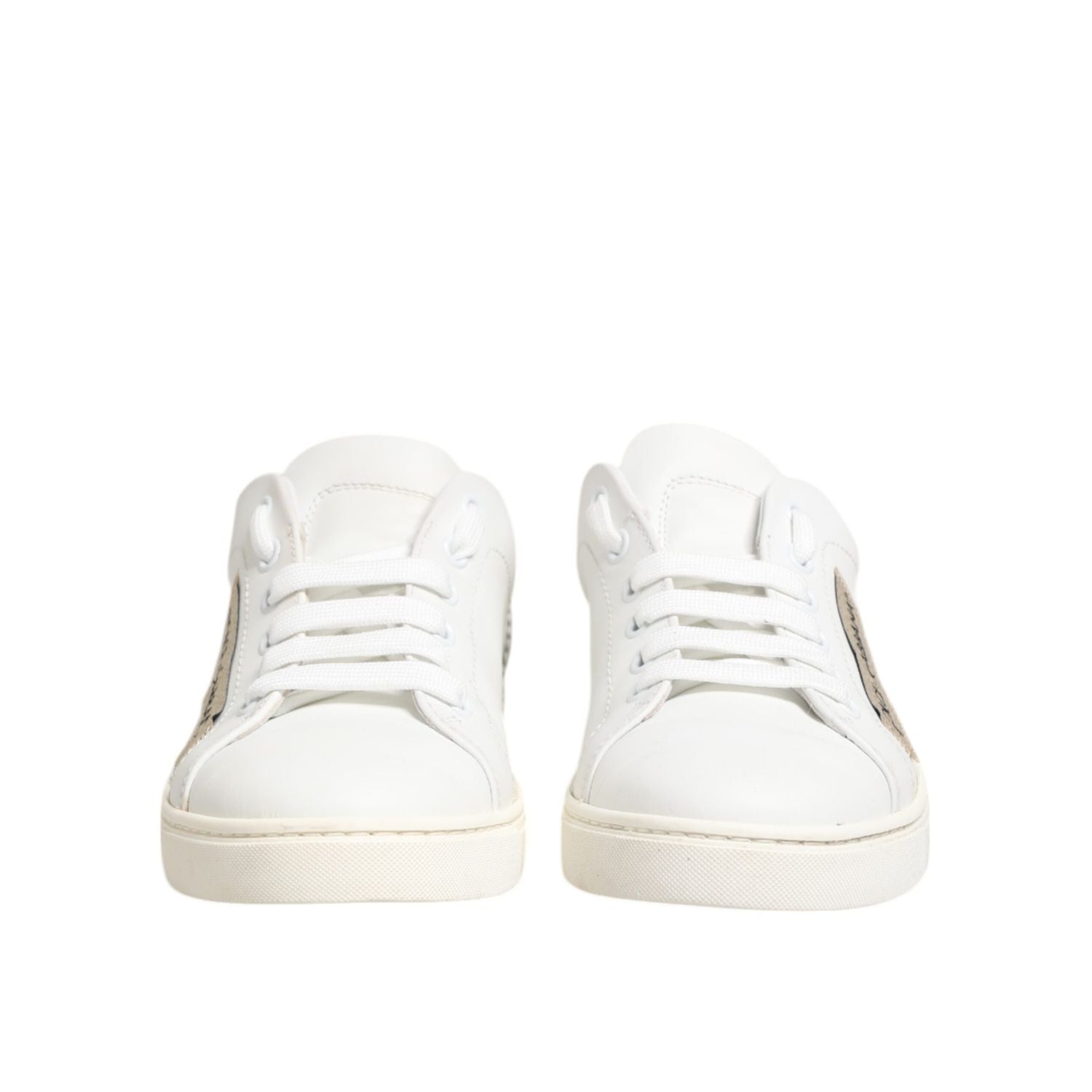 Dolce & Gabbana White Gray Leather Low Top Sneakers Shoes