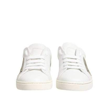 Dolce & Gabbana White Gray Leather Low Top Sneakers Shoes