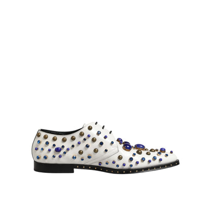 Dolce & Gabbana White Leather Crystals Embellished Dress Shoes
