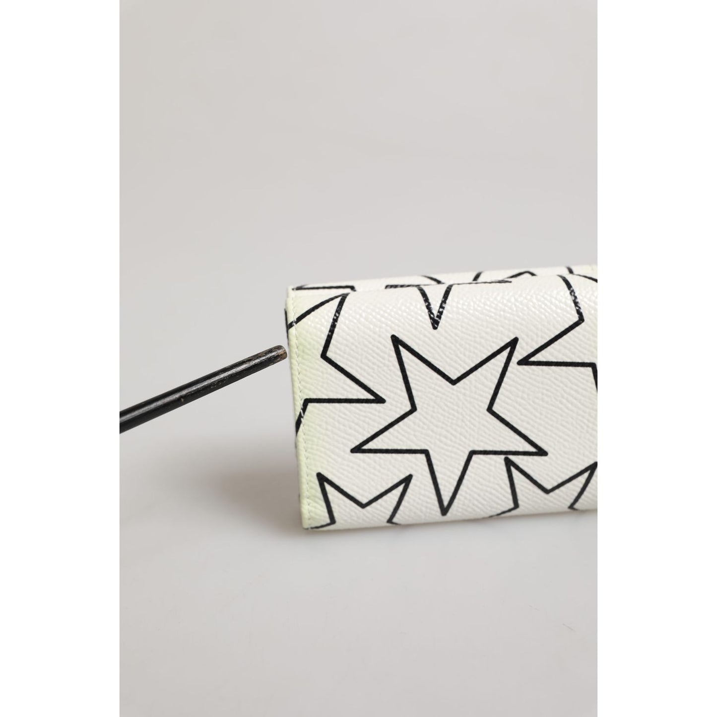 Dolce & Gabbana White Leather Trifold DG Star Print Card Holder Wallet close-up view
