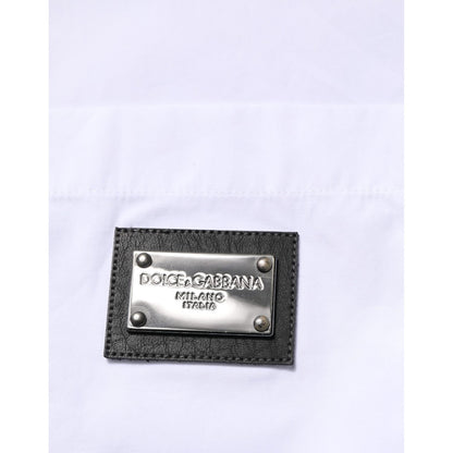 Dolce & Gabbana White Logo Plaque Collared Formal Dress Shirt