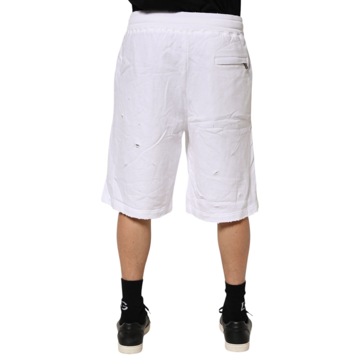 Dolce & Gabbana White Ripped Mid Waist Casual Bermuda Short