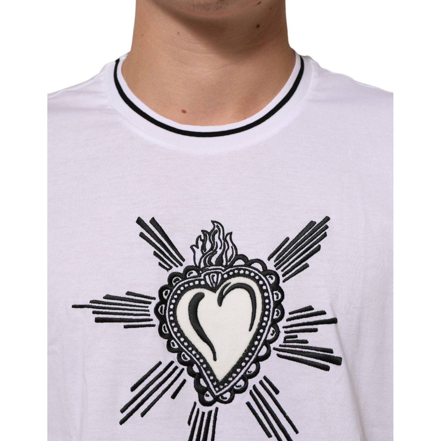 Dolce & Gabbana White Sacred Heart Short Sleeve Men T-shirt