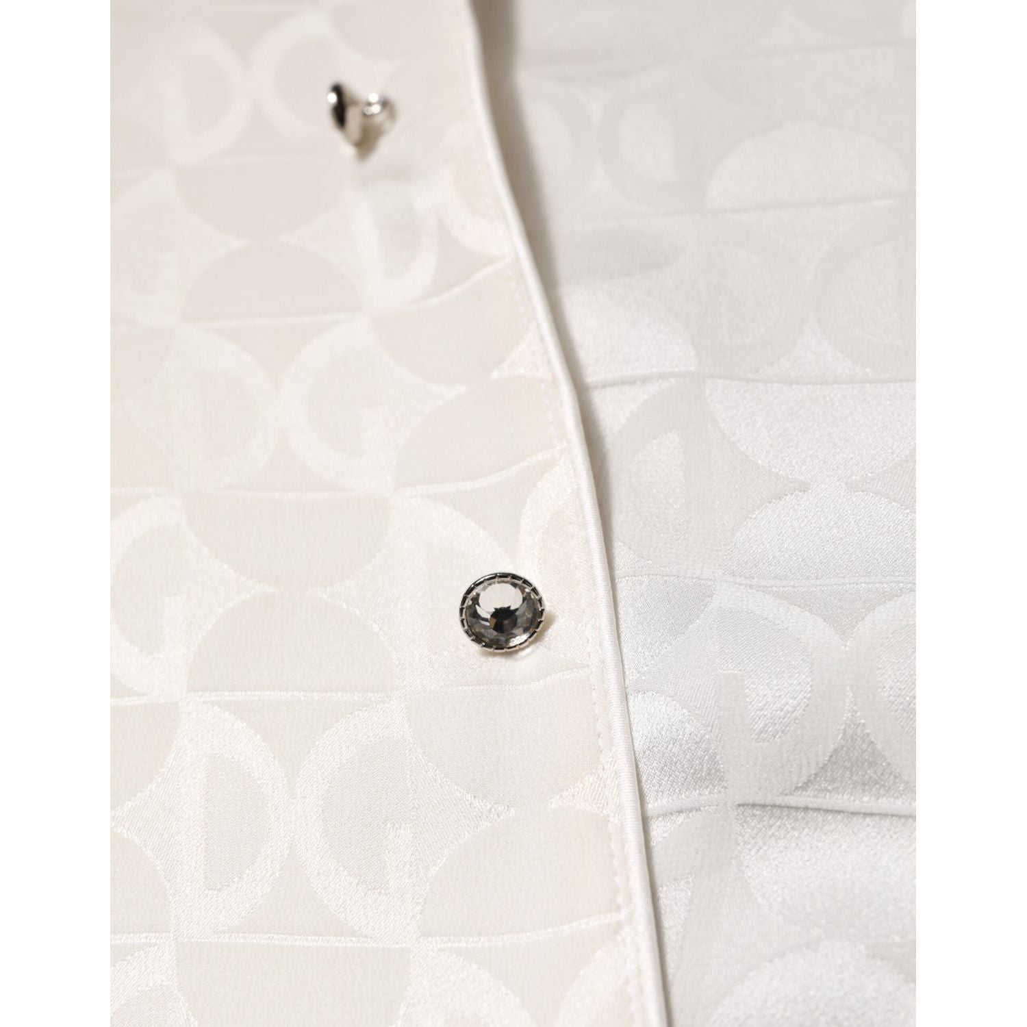 Dolce & Gabbana White Silk DG Logo Print Long Sleeves Shirt