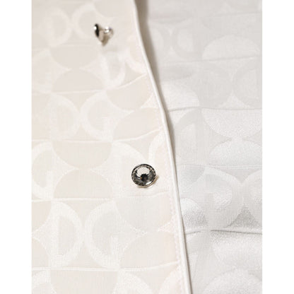 Dolce & Gabbana White Silk DG Logo Print Long Sleeves Shirt
