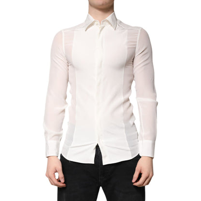 Dolce & Gabbana White Silk GOLD Dress Formal Collared Shirt