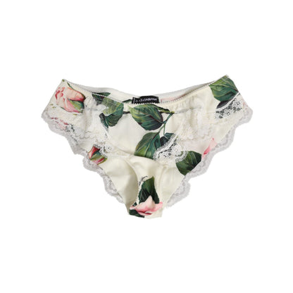 Dolce & Gabbana White Silk Satin Floral Lace Trim Slip Underwear