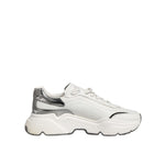 Dolce & Gabbana White Silver DAYMASTER Leather Men Sneakers Shoes with rubber sole and logo details