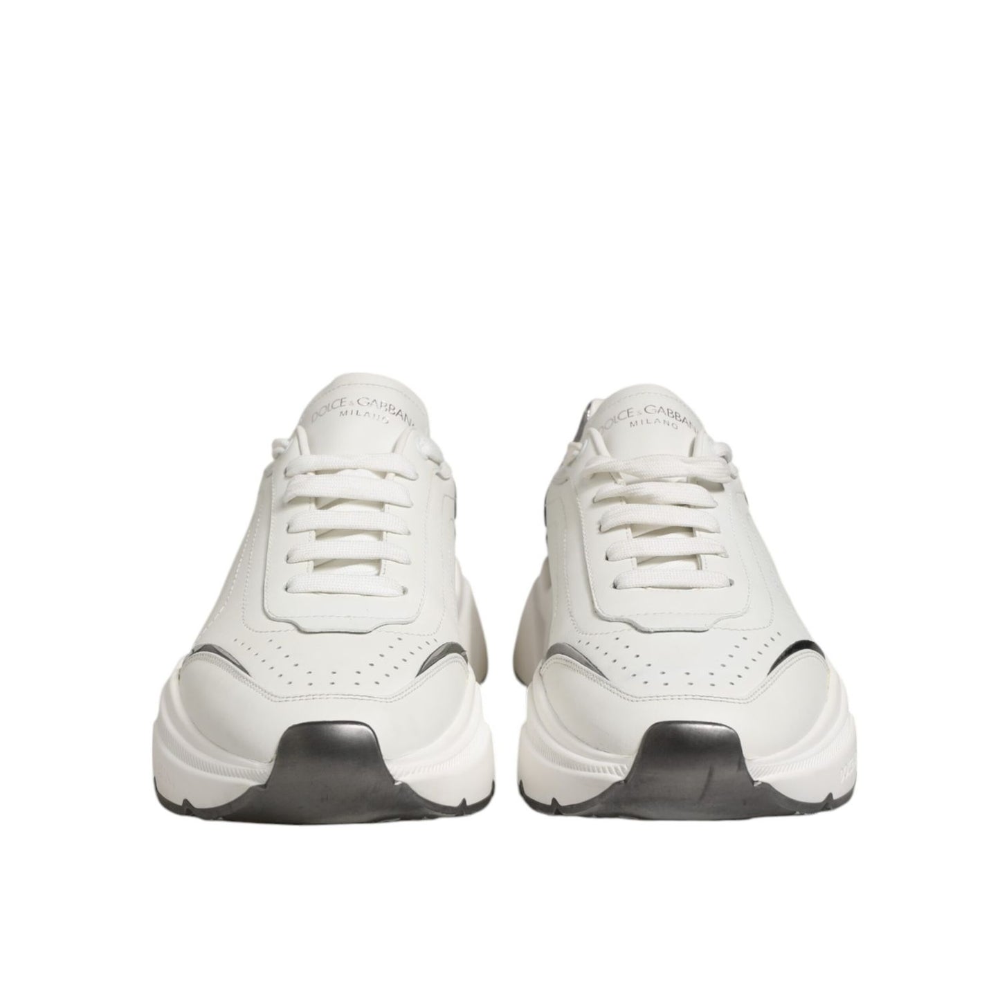 Dolce & Gabbana White Silver DAYMASTER Leather Men Sneakers Shoes front view