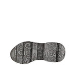 Sole detail of Dolce & Gabbana White Silver DAYMASTER Leather Men Sneakers Shoes with embossed logo pattern.