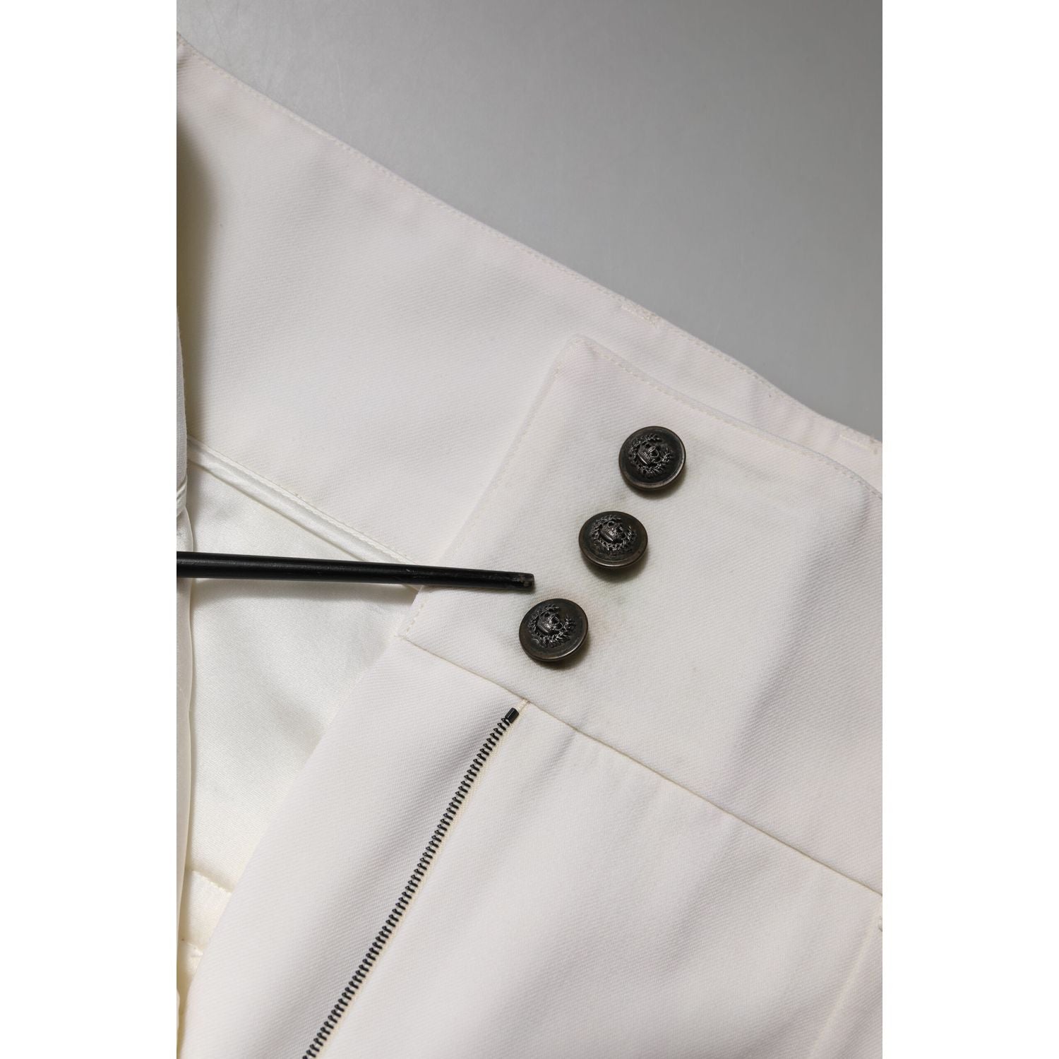 Dolce & Gabbana White Wool High Waist Tapered Pants