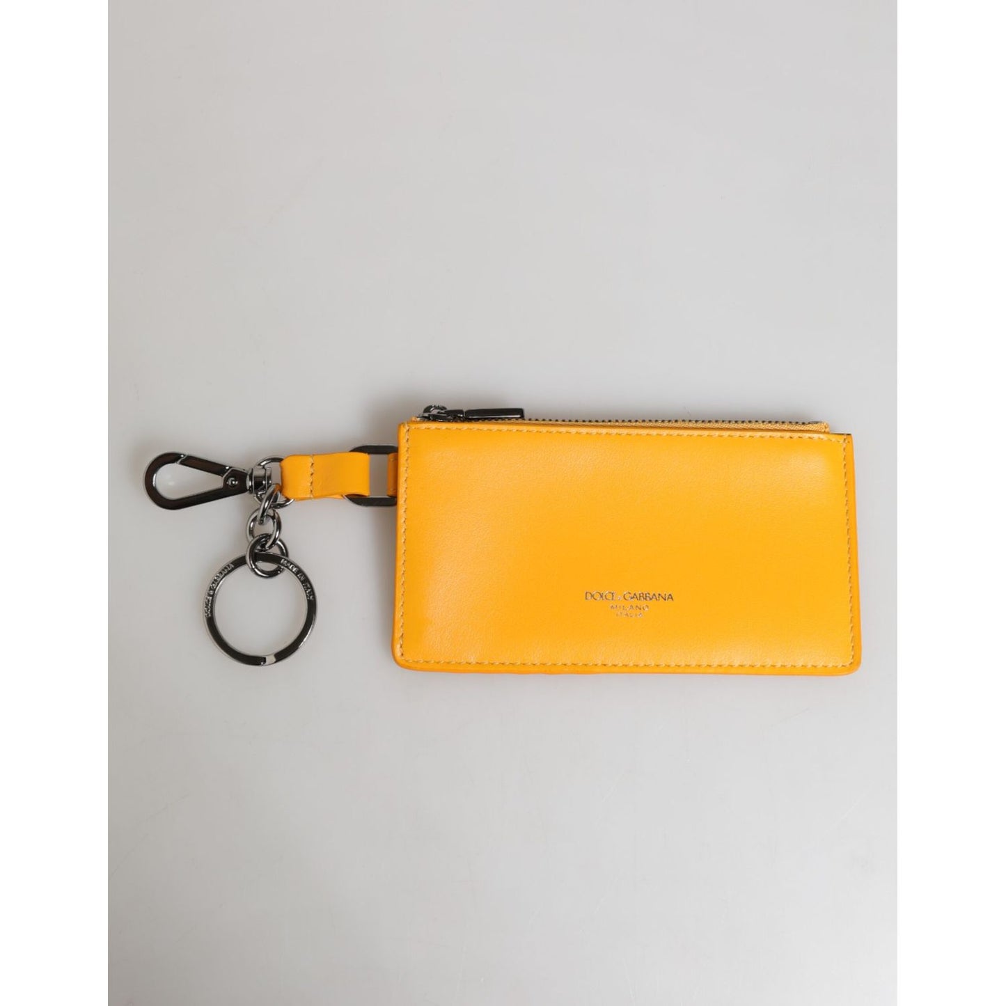 Dolce & Gabbana Yellow Orange Leather Credit Card Key Holder Clip On Wallet