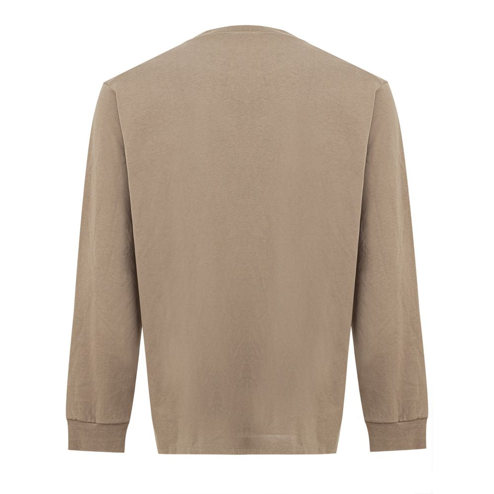 Back view of Dsquared² Beige Cotton T-Shirt with long sleeves and crew neck design. Features slits on sides and over fit style.