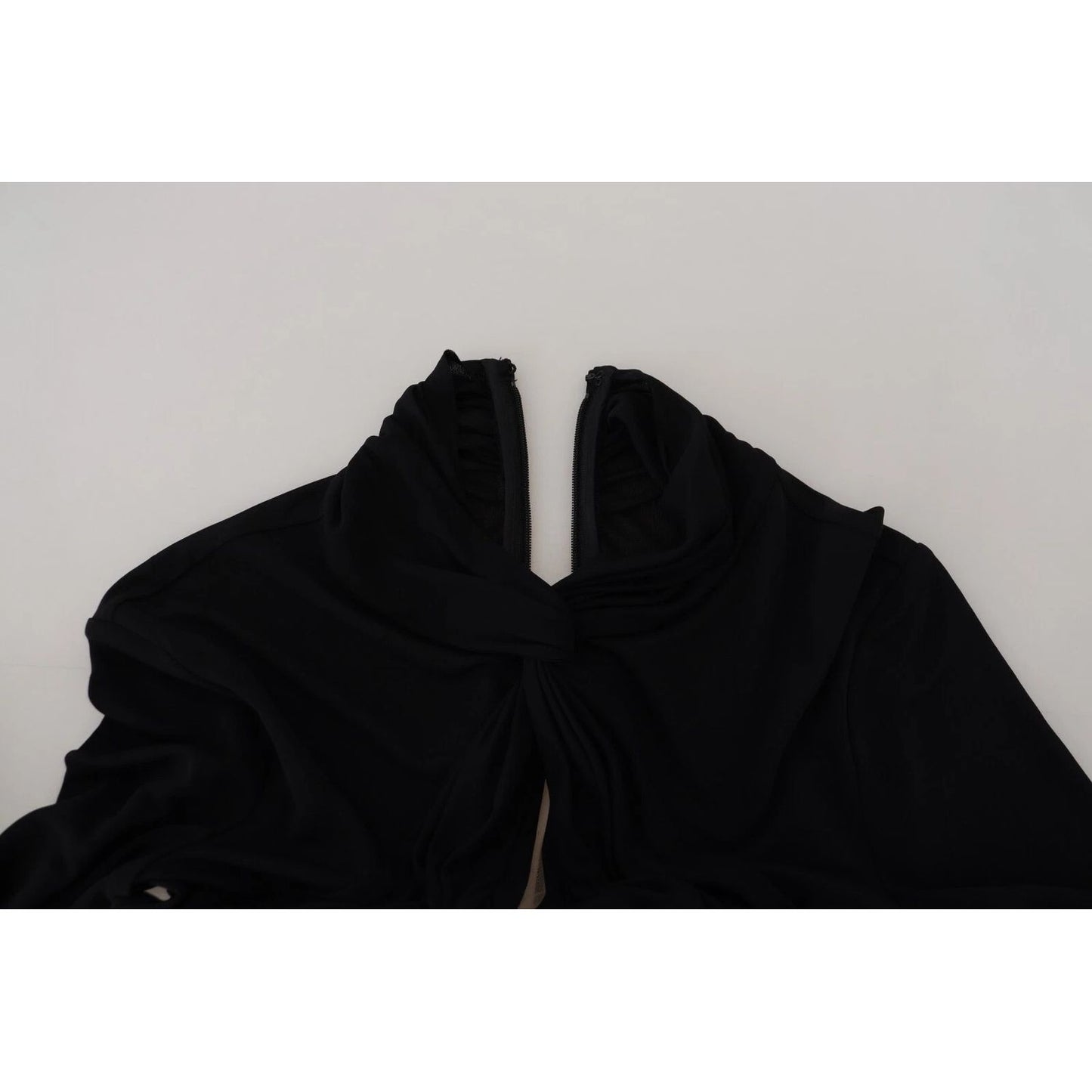 Dsquared² Black Viscose Long Sleeves Cut Out Mini Dress top view with unique design details.