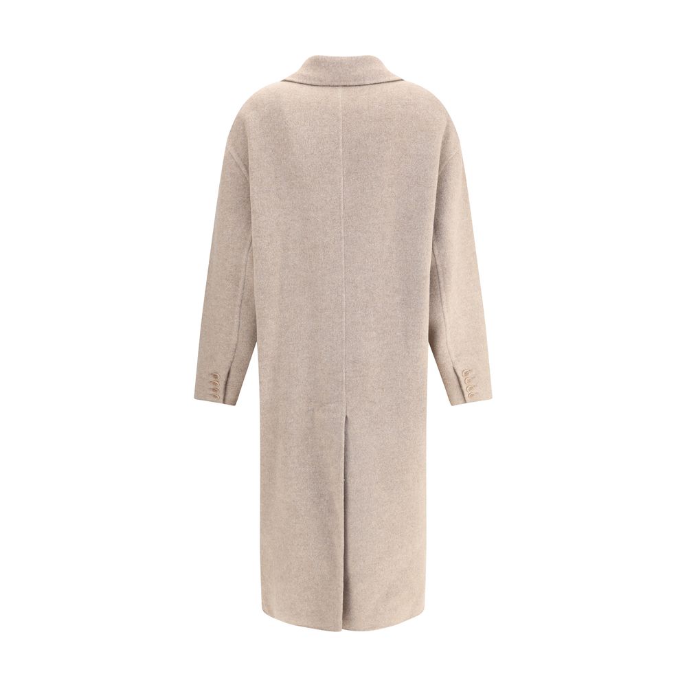 Ermanno Scervino Beige Wool Coat with classic lapels, V-neckline, and rhinestone lapel detail, designed for AW25 season.