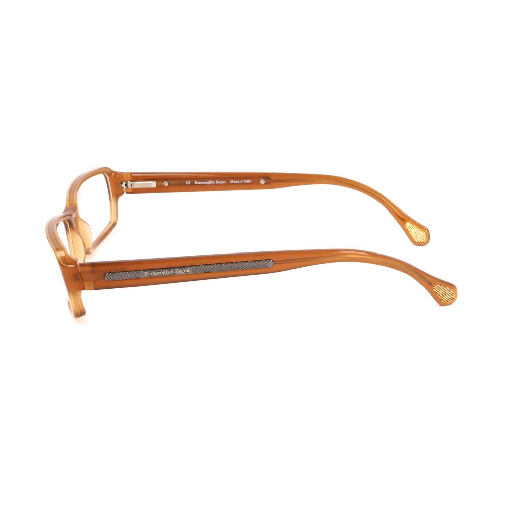 Ermenegildo Zegna Brown Plastic Frames side view with detailed grips on temples, featuring model VZ35570T91 in durable plastic material.