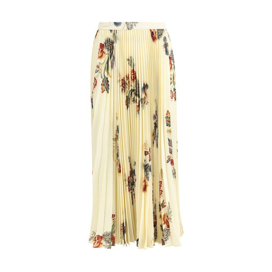 Etro Yellow Polyester Midi Skirt with floral print and pleated design, perfect for a feminine and elegant look with high waist and zip closure.