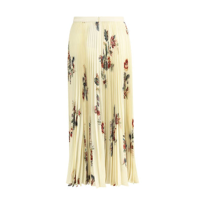 Etro Yellow Polyester Midi Skirt with floral print, pleated design, and zip closure, ideal for a feminine look.