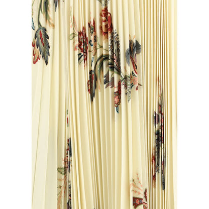 Etro Yellow Polyester Midi Skirt with floral print and pleated design, highlighting lightweight sablé fabric for a feminine look.