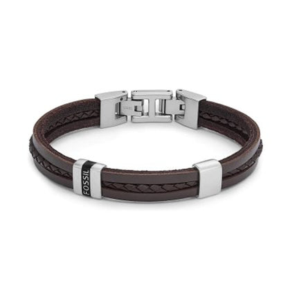 FOSSIL JEWELS JEWELRY Mod. JF04133040 leather bracelet with silver accents, stylish and modern design.