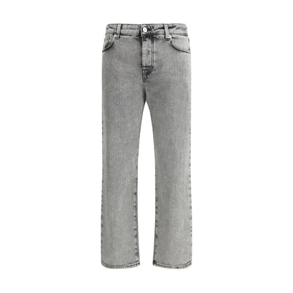 Fabiana Filippi Gray Cotton Straight-Leg Jeans with vintage washed effect, classic five-pocket style, and belt loops SS25 collection