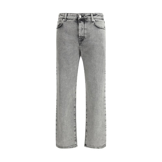 Fabiana Filippi Gray Cotton Straight-Leg Jeans with vintage washed effect, classic five-pocket style, and belt loops SS25 collection