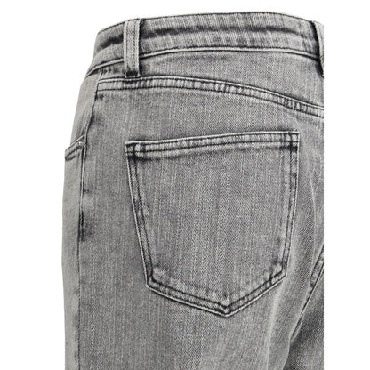 Back view of Fabiana Filippi Gray Cotton Straight-Leg Jeans showcasing vintage washed-out effect and classic five-pocket style.
