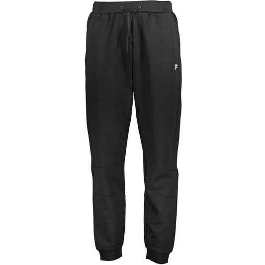 Fila Black Cotton Pant, featuring sports trousers with elastic waist laces, two pockets, ankle cuffs, and printed logo.