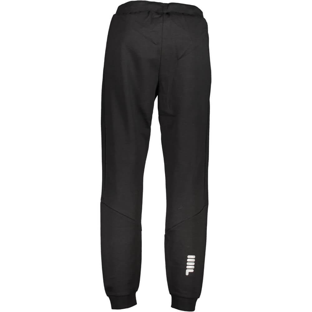 Fila Black Cotton Pant, sports trousers with elastic waist, drawstring, ankle cuffs, two pockets, print, and logo on back view