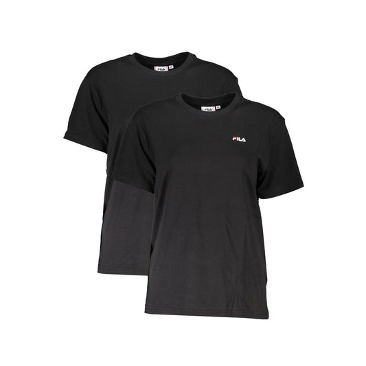 Fila Black Cotton Women T-Shirt, organic cotton crew neck, short sleeves, bold logo, casual chic style, two-pack set for versatile wear