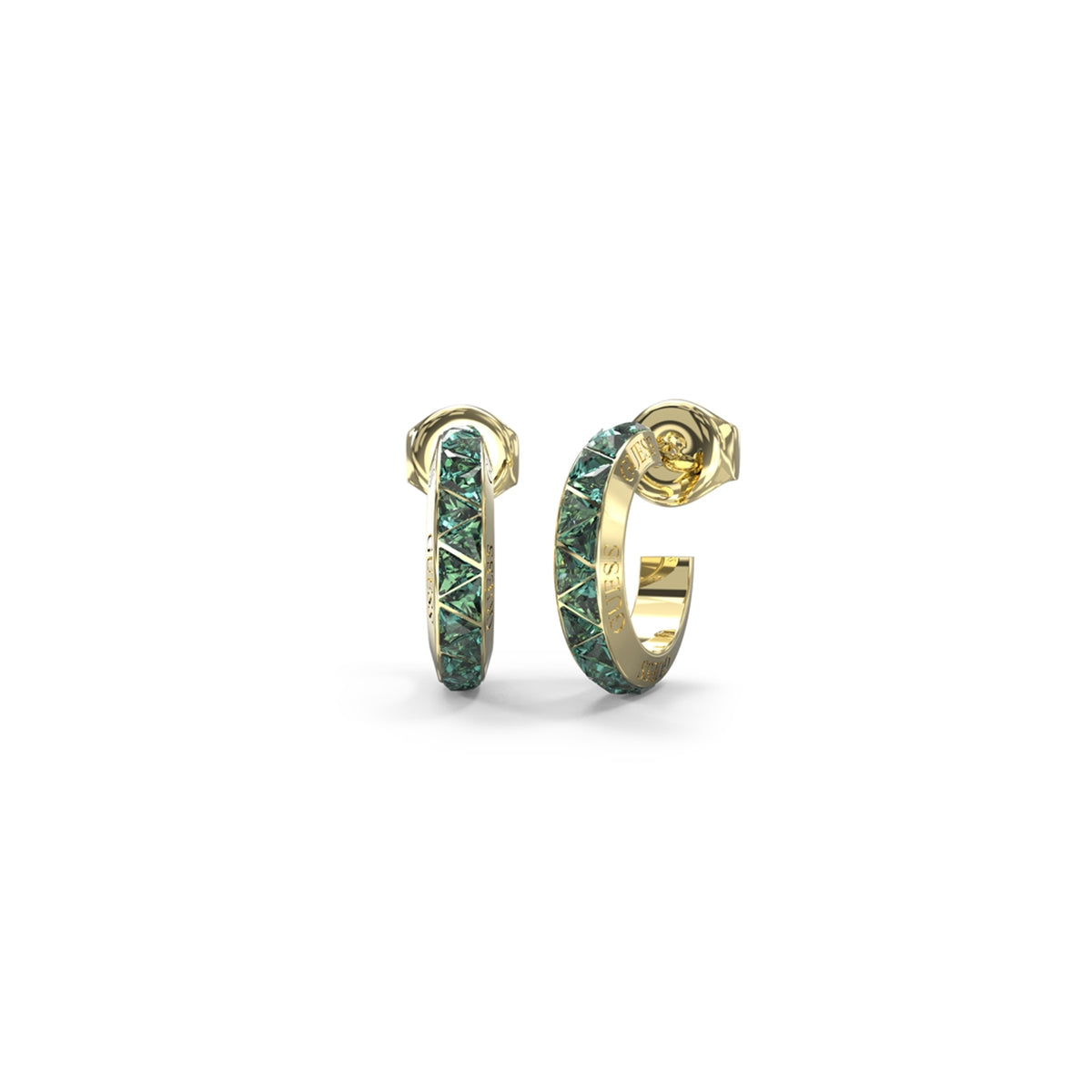 GUESS JEWELS JEWELRY Mod. JUBE04574JWYGEMT-U gold and green stone hoop earrings