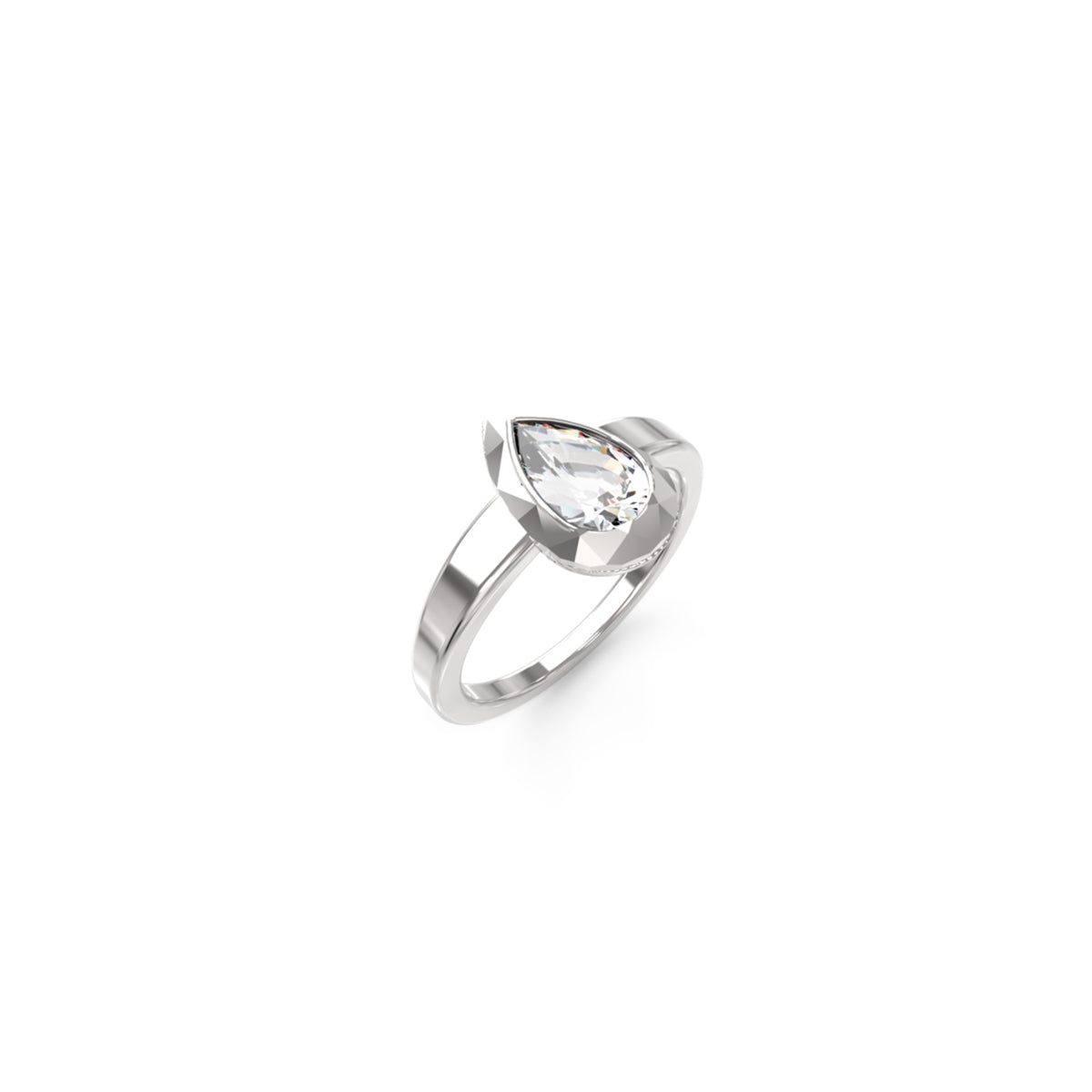 GUESS JEWELS JEWELRY Mod. JUBR05248JWRH56 pear-shaped ring in silver with clear gemstone, elegant and modern design.